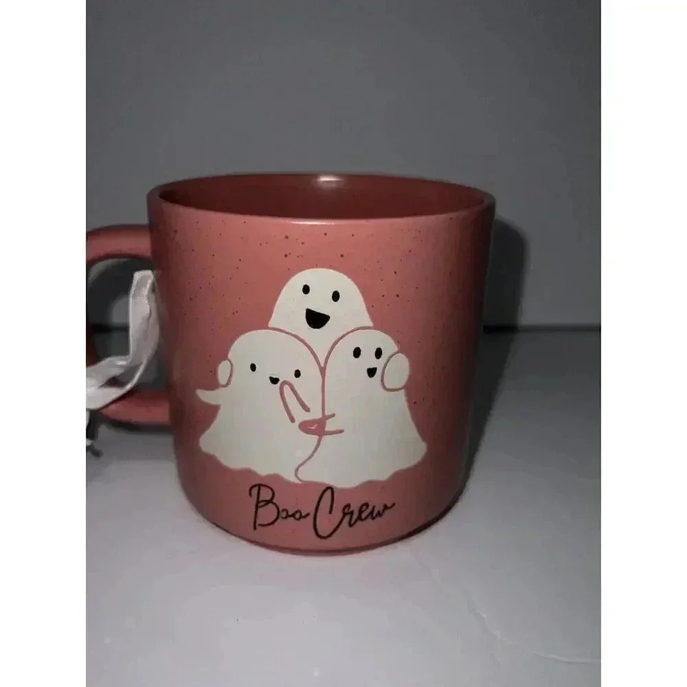 Sunday Morning Boo Crew Coffee Mug/Double sided/Ghost Charm/Pink Halloween - Picture 2 of 3